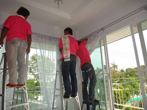 Rail curtain pleated