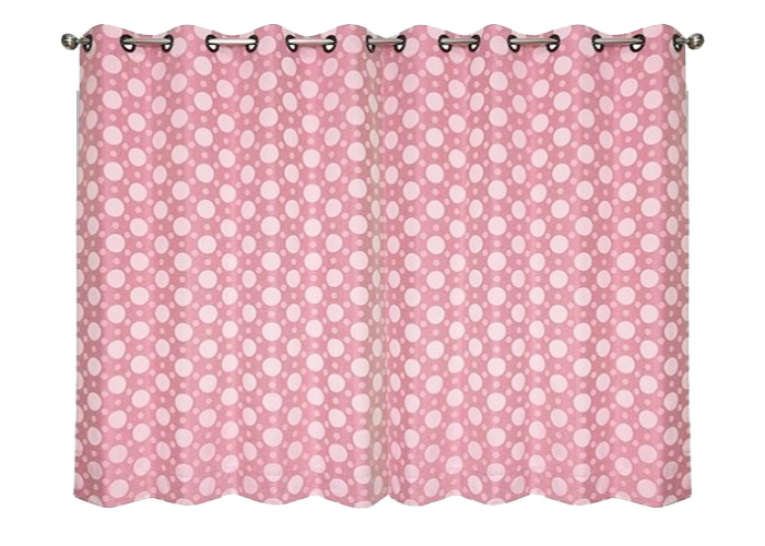 Pink polka dot window curtains, split in the middle2