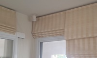 Cream colored folding curtains